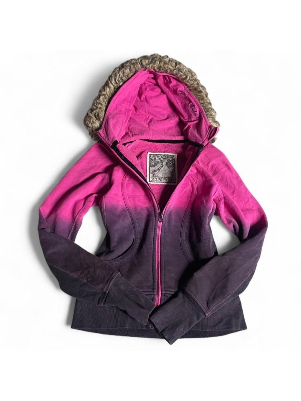 Lululemon scuba jacket special edition pink & purple ombre hoodie with fur hood